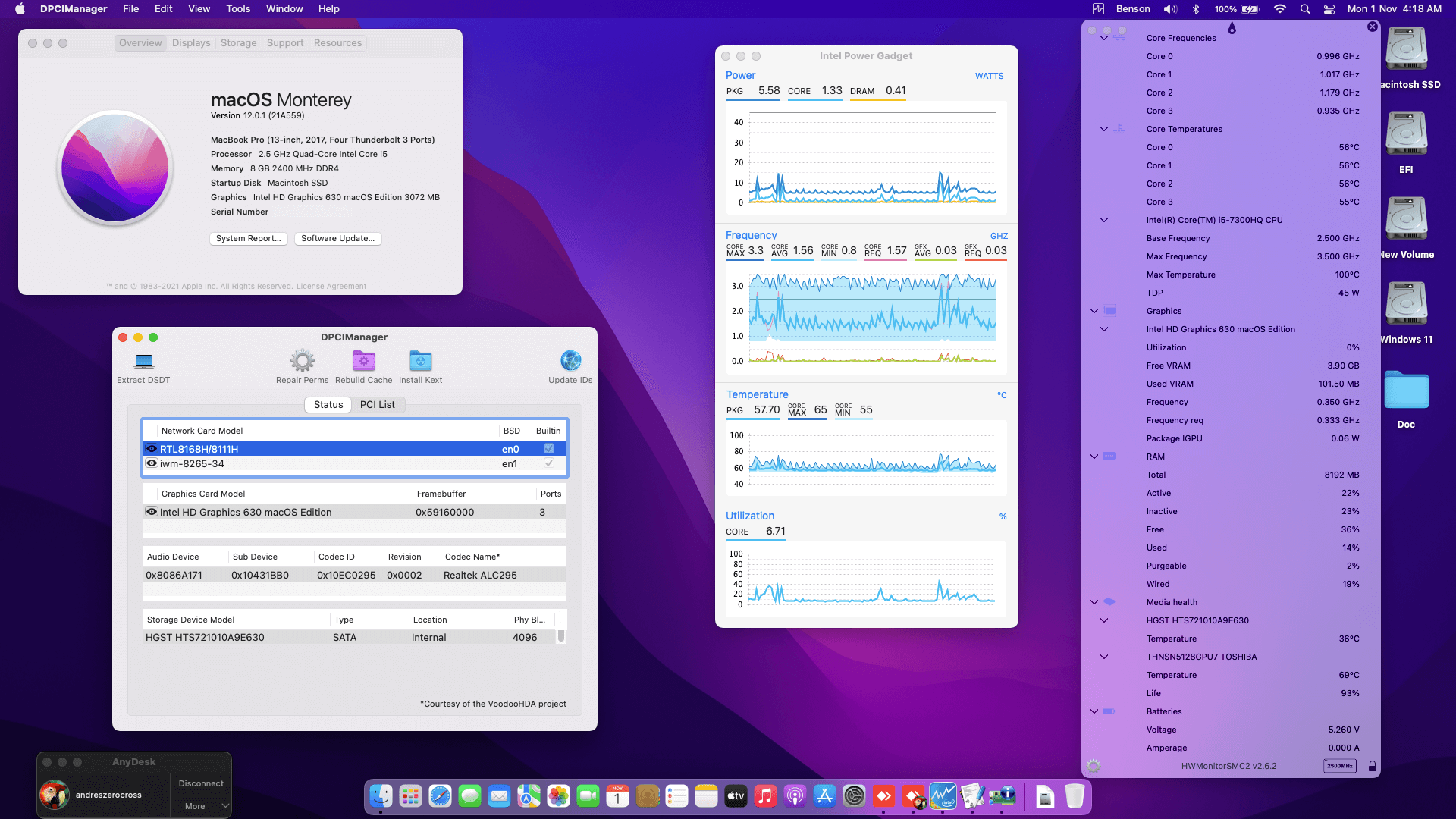 Success Hackintosh macOS Monterey 12.0.1 Build 21A559 in Asus ROG GL503VD-FY242T